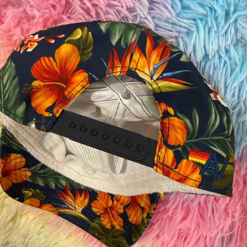 Aviator Nation Venice CA Tropical Floral Snapback Hat Navy Blue Rainbow Patch - Picture 4 of 7